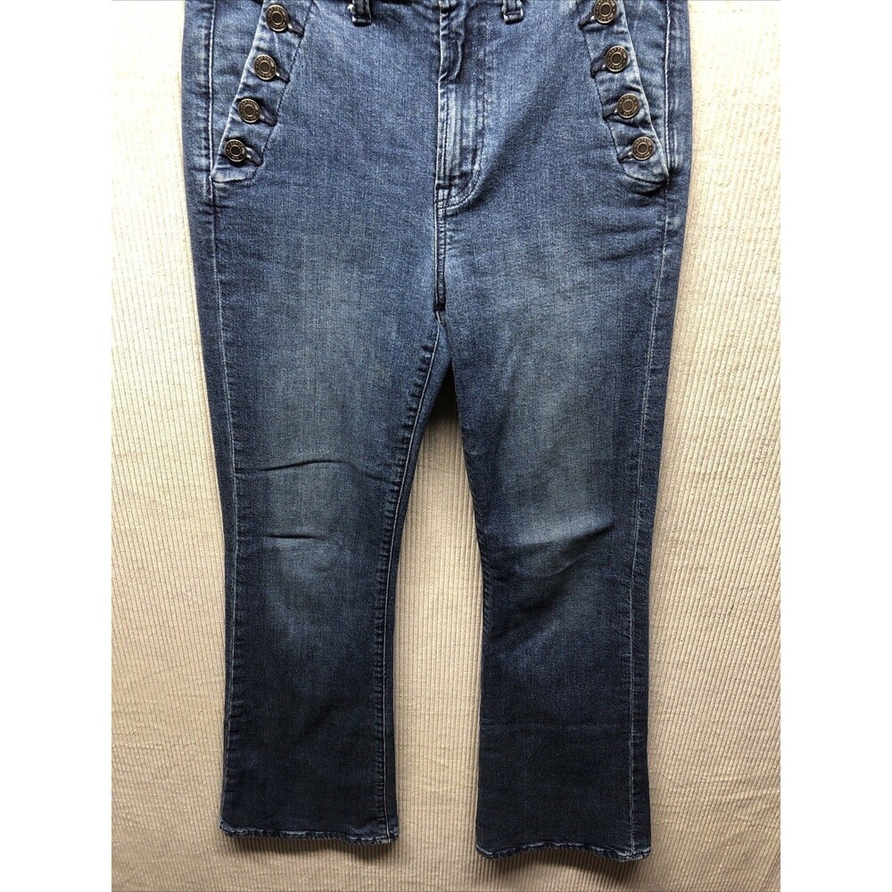 Gap Denim Jeans 70s Flare Size 2/26R Sailor Buttons Distressed - Picture 2 of 16